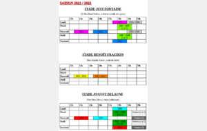 Planning entraînements - Saison 2021/2022